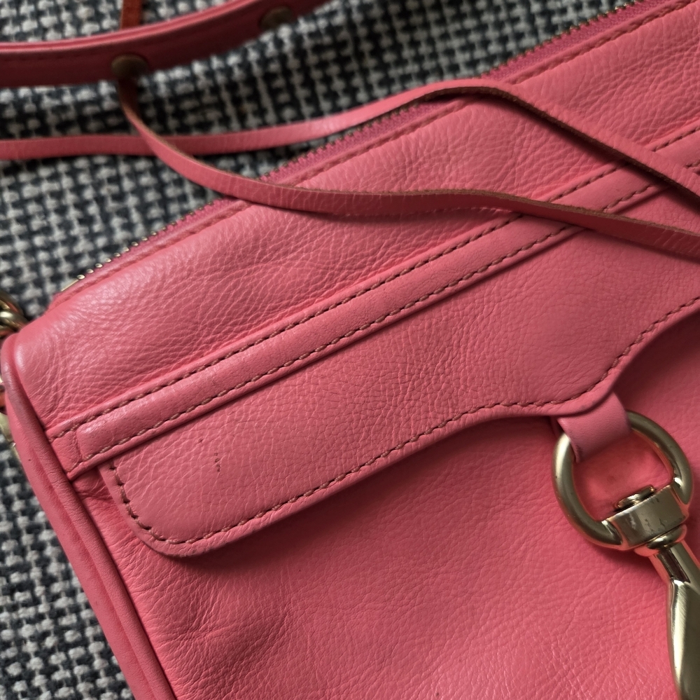 Rebecca Minkoff Coral Pink Leather Crossbody Bag Gold Chain - Picture 14 of 16